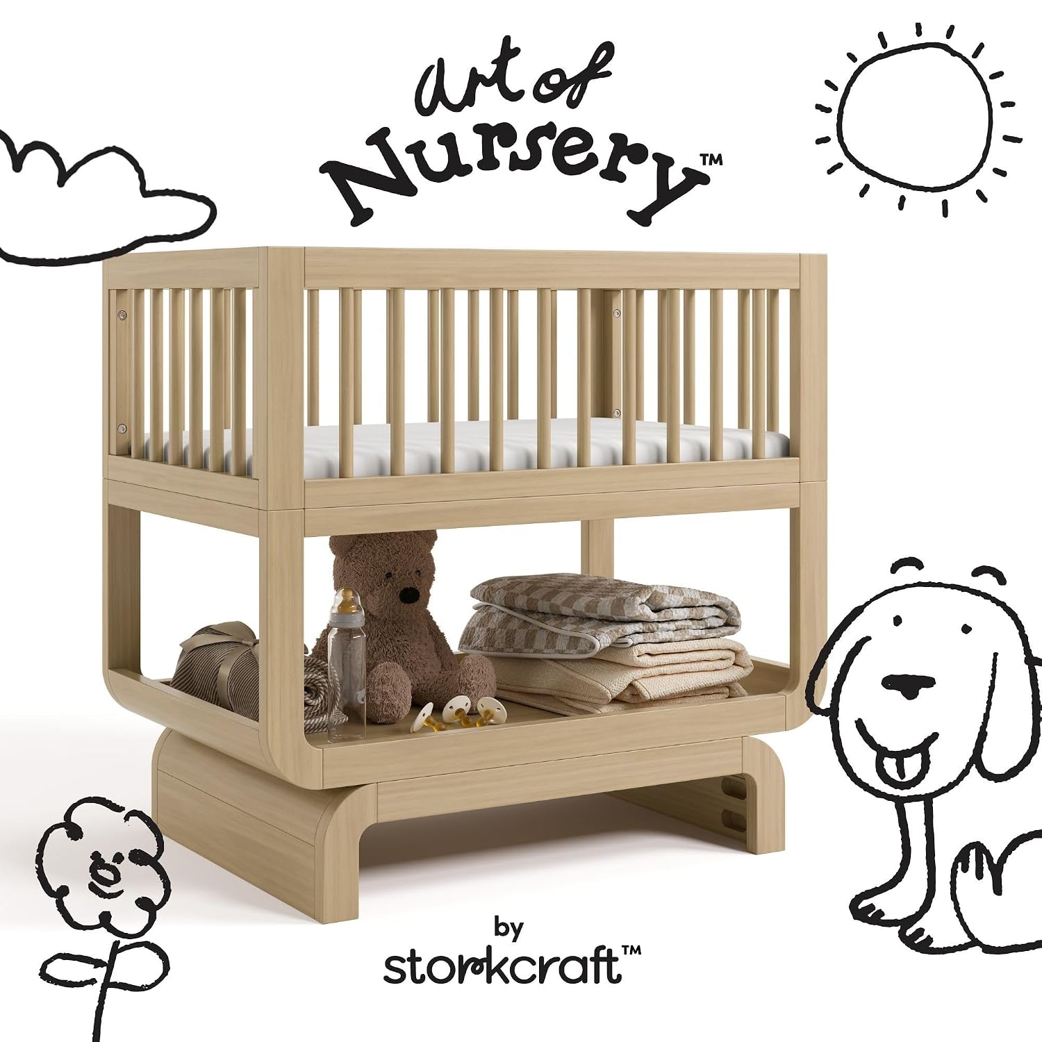 Storkcraft Santorini Deluxe 3-in-1 Convertible Bassinet (Driftwood) – GREENGUARD Gold Certified Wood Baby Bassinet, Includes Water-Resistant Mattress, Converts to Toy Box and Bookcase