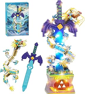 1433PCS The Master Dragon Swords Building Blocks Toys(Mini Bricks),A Unique Sword with Dragon Connection Base with Led Lighting,TOTK Decoration Display Gift for 14+
