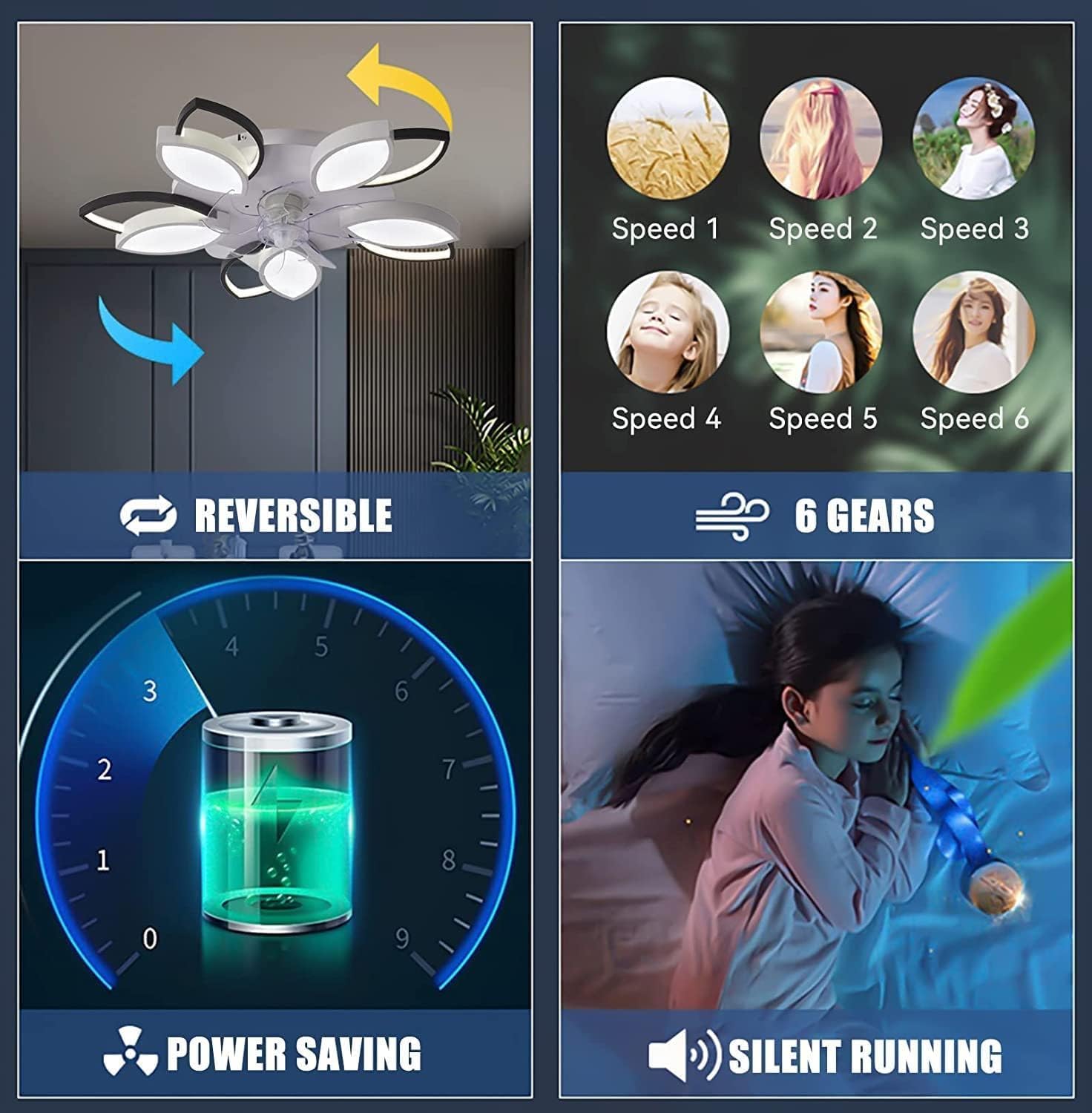 67 Cm Modern Flower Ceiling Fan Light with Remote Control Dimmable LED Ceiling Fan with Lighting App Quiet DC Motor Winter Operation 6 Speed ​​Ceiling Fans Lamp for Bedroom Kitchen