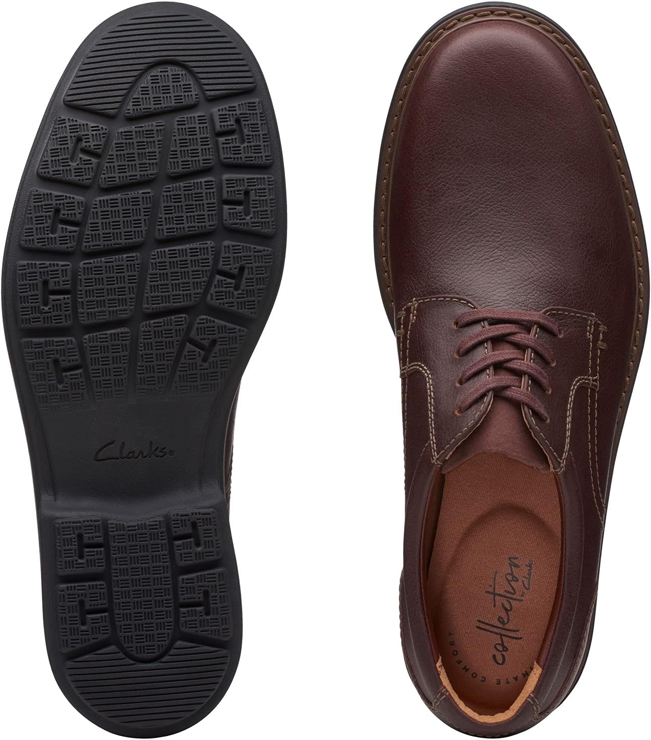 Clarks - Mens Rendell Plain Shoes 10.5 Medium Mahogany Leather