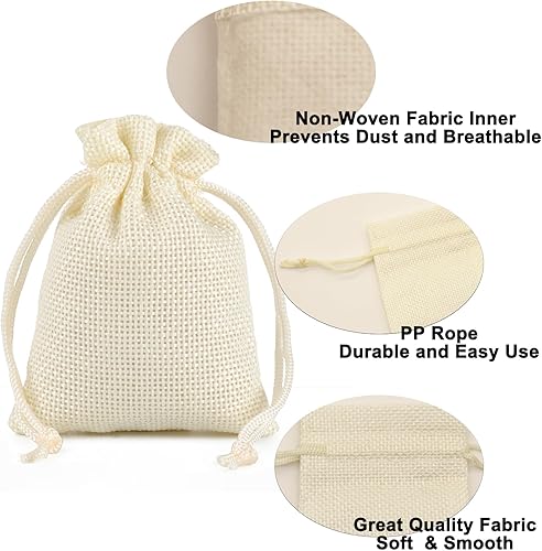 Miniatura 10 de ZISUEX 50 bolsas pequeñas de arpillera con cordón, bolsas de lino de 2.7 x 3.5 pulgadas, bolsas de regalo de arpillera marrón con cordón para