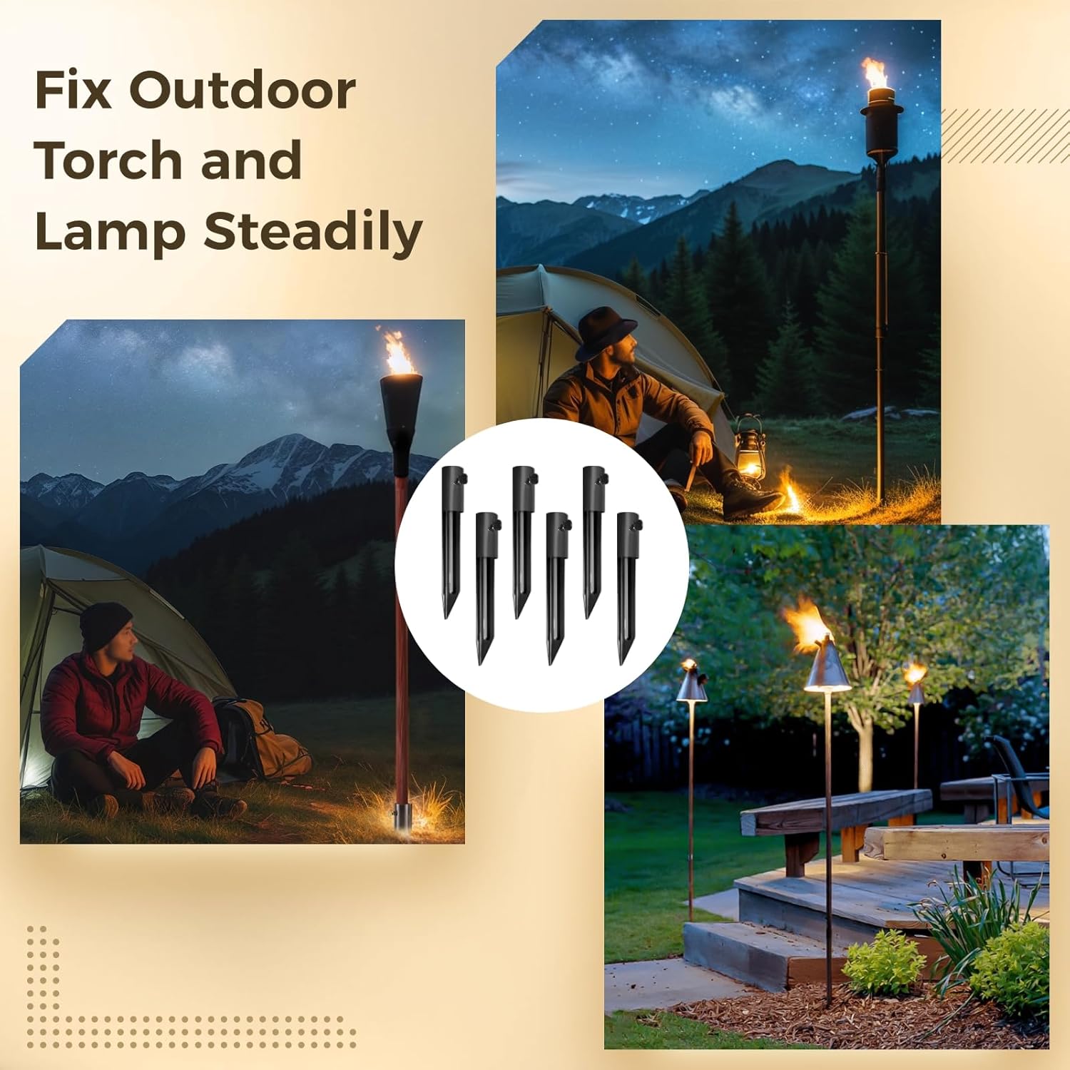 6 PCS Outdoor Light Stakes for Tiki Torch Stand, Ground Stakes for Torch Lamps, 10.75‘’ Metal Stakes for Solar Lights Metal Ground Spike Replacement Stakes - Image 5