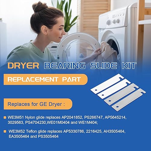Miniatura 3 de WE3M51 WE3M52 - Kit de reemplazo de tobogán de rodamiento de tambor de teflón y rodamiento de tambor de nailon, deslizador de tambor y deslizamiento
