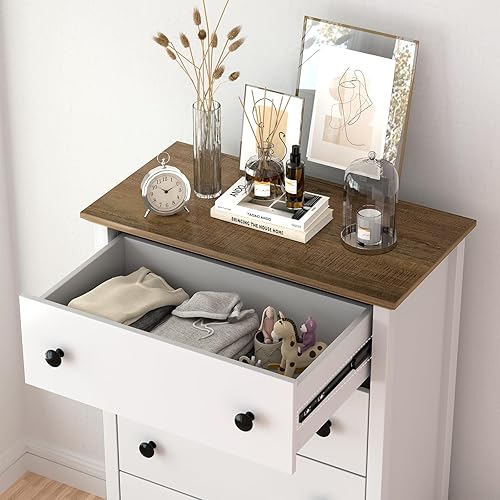 Miniatura 5 de HIFYOBRO Cómoda de 5 cajones, doble antipuntas, cómoda para dormitorio, cómoda con 5 cajones, cómoda alta, armario de almacenamiento para