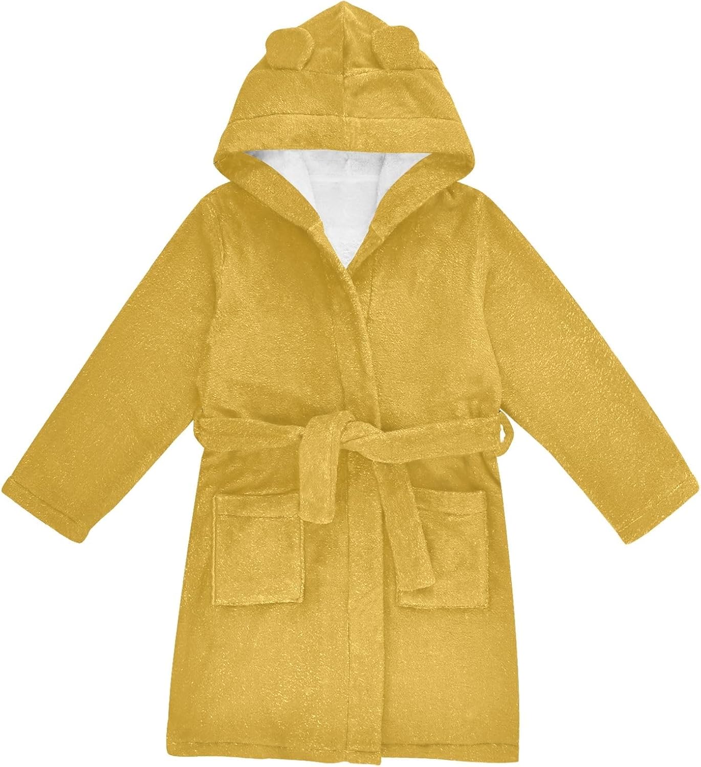ODAWA Goldenrod Kids Bathrobe, Soft Plush Hooded Robe for Boys Girls, Quick Dry Bath Towel Wrap with Pockets