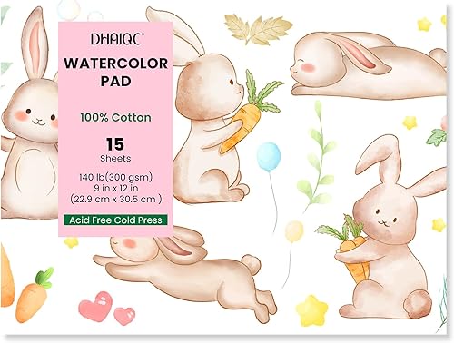 Bloc de papel de acuarela, 15 hojas, 9 x 12 pulgadas, papel 100% algodón, encuadernado con pegamento, papel de color de agua prensado en frío de 140