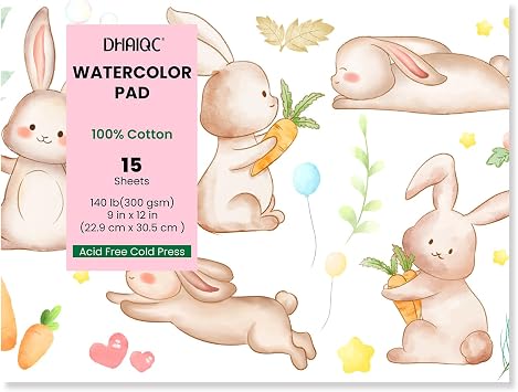 Watercolor Paper Pad, 15 Sheets, 9x12, 100% Cotton Paper, Glue Bound, 140LB/300GSM Cold Pressed Water Color Paper for Watercolor Drawing, Mixed Media, Art Journaling 9x12 Inch