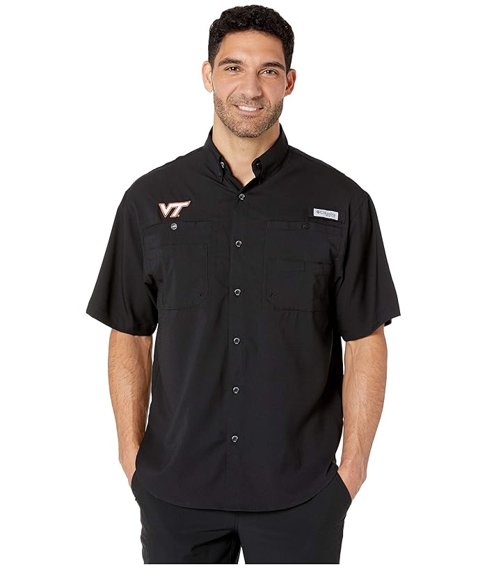 Columbia College  Virginia Tech Hokies Collegiate Tamiamitm II Short Sleeve Shirt (Black) Mens Short Sleeve Button Up