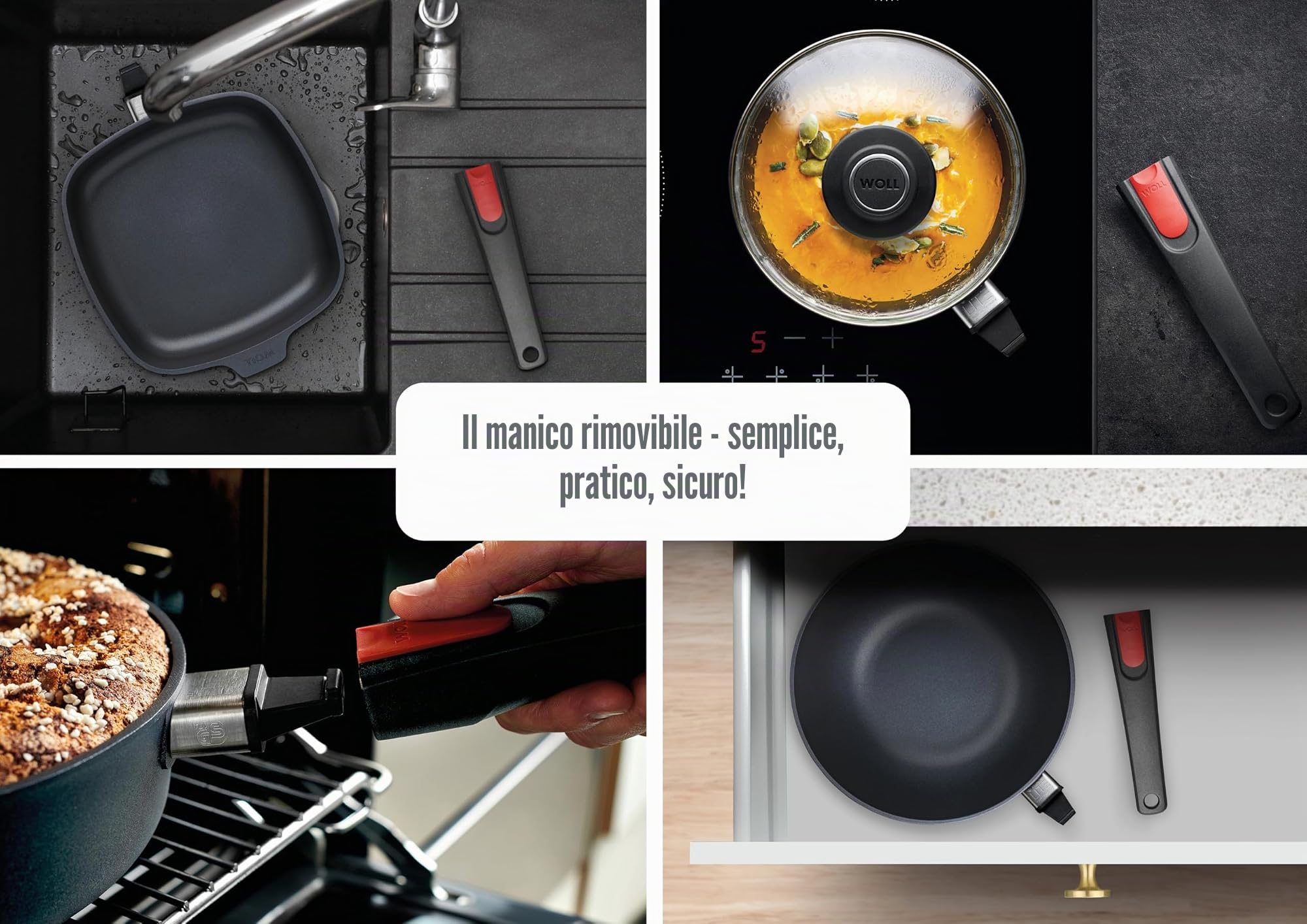 Woll – Padella Diamond Lite Ø 26 cm con Manico Rimovibile – Padella Antiaderente in Alluminio pressofuso Resistente al Forno, Adatta per vetroceramica, Gas, elettrica e alogena