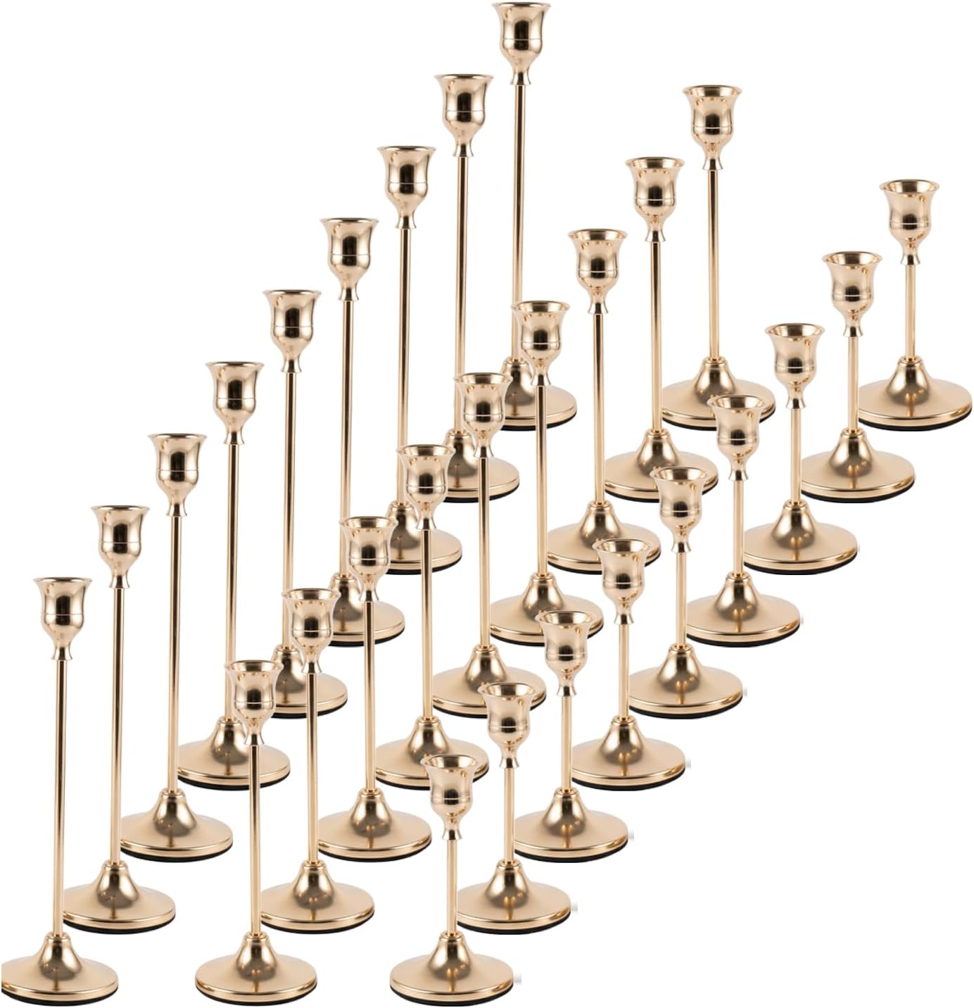 27 pcs Gold Candlestick Holders Set, 3 Sizes Metal Taper Candle Holders Weighted with Anti-Slip Pad, Vintage Finish Candle Sticks for Wedding Centerpieces, Christmas Mantel, Fireplace & Table Decor
