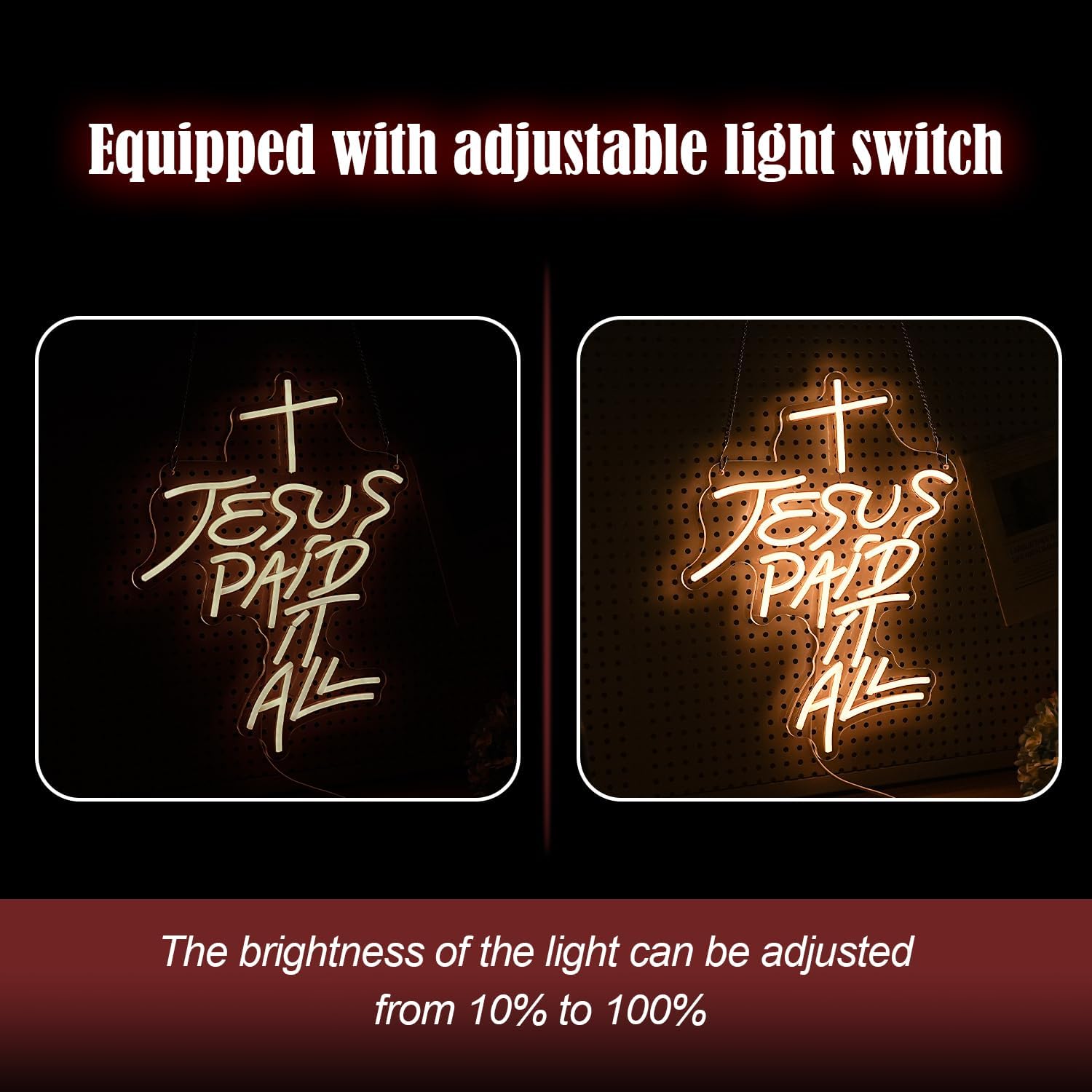 Jesus Paid It All Neon Sign Warm White Cross Neon Light for Wall Decor Dimmable Jesus Cross LED Light Up Sign for Christian Church Christmas Home Wedding Decor Birthday Gifts(16.7*12.8 In)