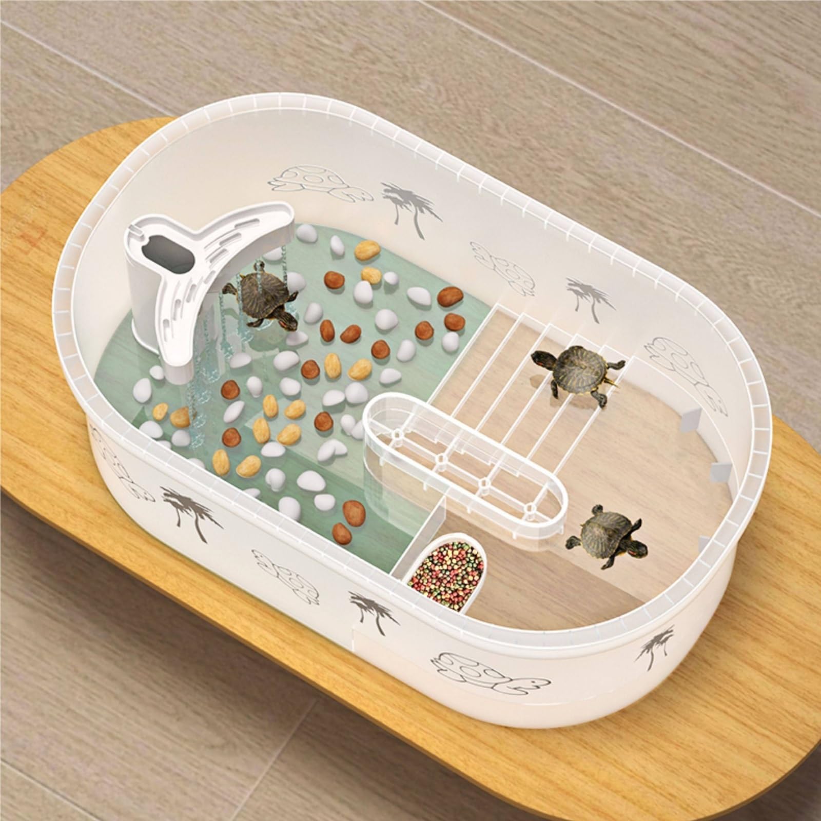 Siedlisko terrarium Zbiornik do karmienia żółwi domowych z platformą wspinaczkową i suszenia na słońcu Terrarium akwariowe(60 * 35.5 * 20)