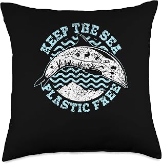 Seas Anti Plastic Pollute Oceans Keep The Sea Free Ocean Clean Plastic Pollution Throw Pillow, 18x18, Multicolor