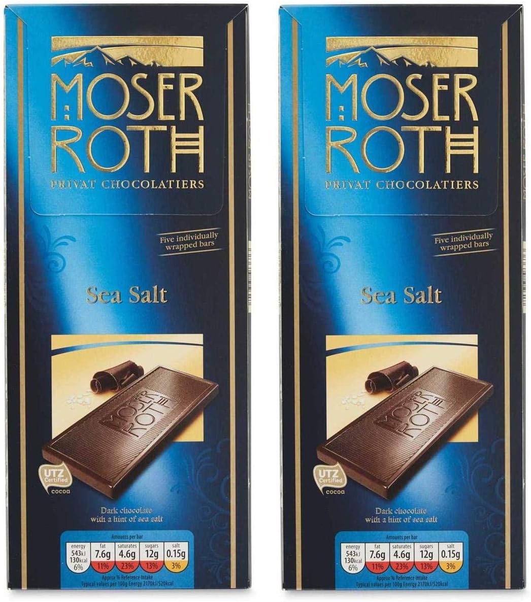 Moser Roth Sea Salt Dark Chocolate Bar | 125g x 2 | 10 Individually Wrapped Bars