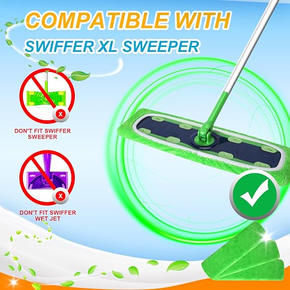 Reusable Microfiber Mop Pads for Swiffer XL Mop - XL Dry Sweeping Cloths & XL Wet Pads Refills - X-Large Heavy Duty Mopping Cloths for Floor Mopping and Sweeping, 2 Pack (Mop is Not Included)