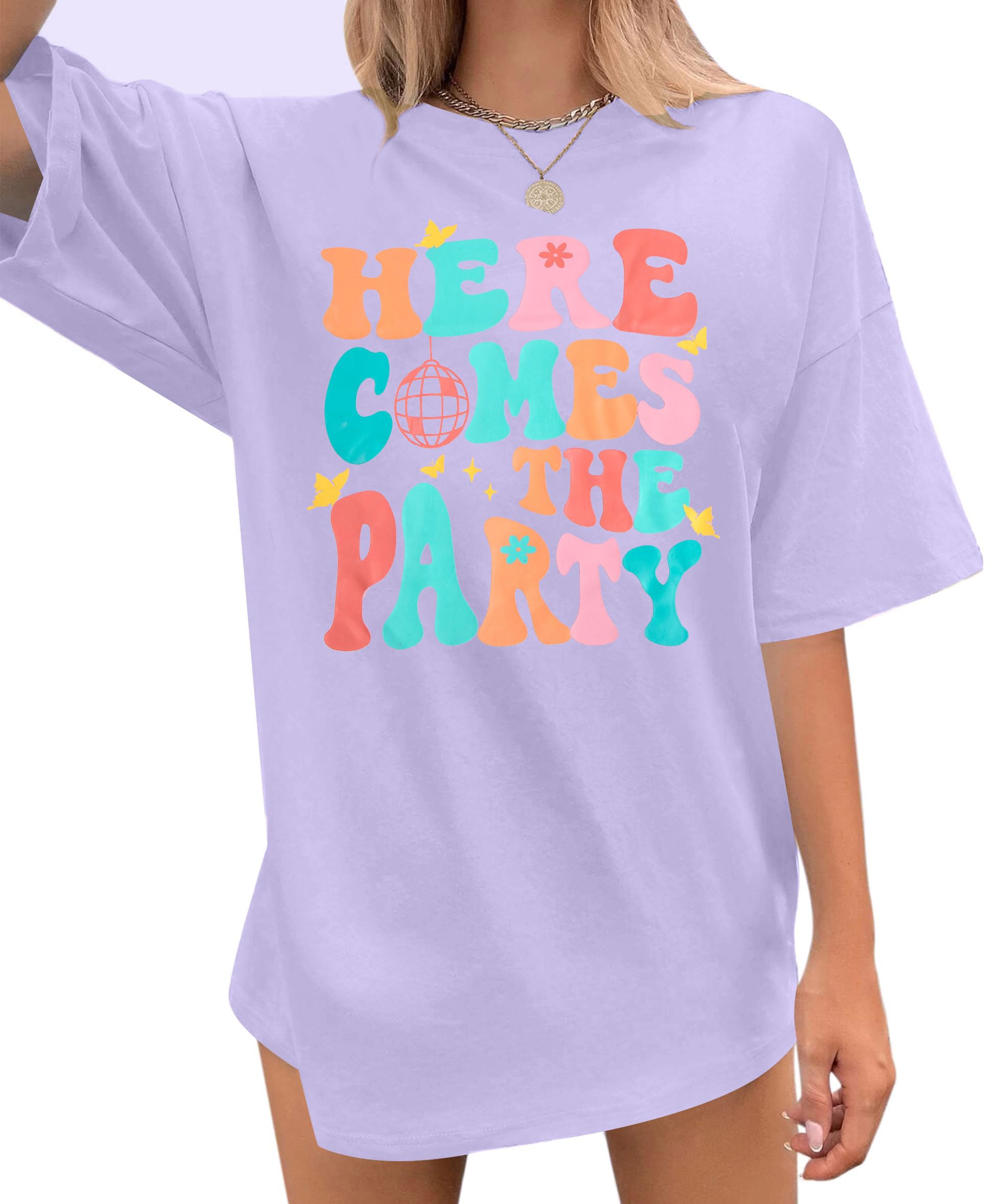 Camiseta de Despedida de Soltera para Mujer, Camiseta de Novia con Texto en inglés Here Comes Girl, Camiseta de Fiesta, Camisa de Novia, Camisa Informal de Manga Corta de Gran tamaño, Púrpura, S