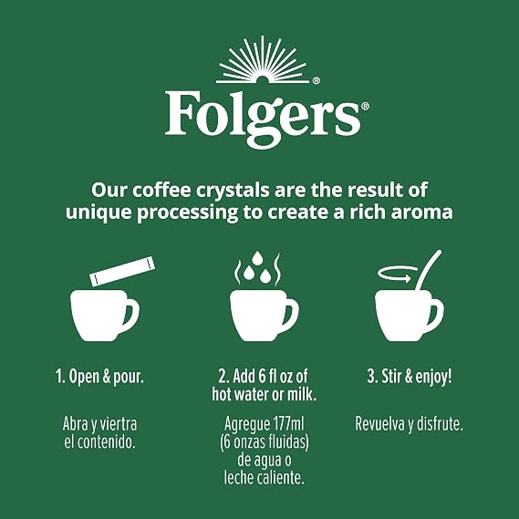 Folgers Classic Decaf Instant Coffee Crystals Packets, 6 ct
