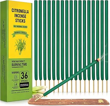 Citronella Incense Sticks Outdoor, 36 Pack Citronella Incense with Holder, Burns Up to 100 Hours, Natural Incense Stick for Outside Patio Camping Backyard Balcony Yard Picnic Outdoor Indoor Use