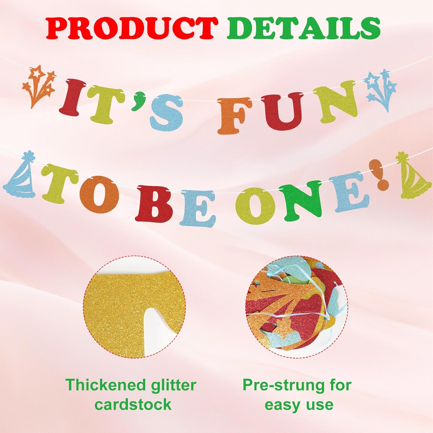 2pcs First Year Fun Birthday Banner Decorations String to with Your Own Style, Customizable 1st Birthday Garland for Boys & Girls, Cute Celebration Supplies, Nursery & Party Decor image 3