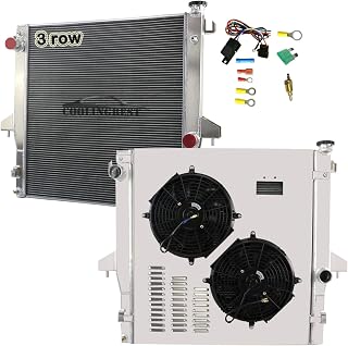 3 Row Aluminum Radiator Dual Electric Fan Shroud Thermostat Kit Combo for 2003-2009 Dodge Ram 2500 3500/2008-2010 Ram 4500 5500 Pickup 5.9 6.7 L6 Cummins Diesel, Crossflow Radiators