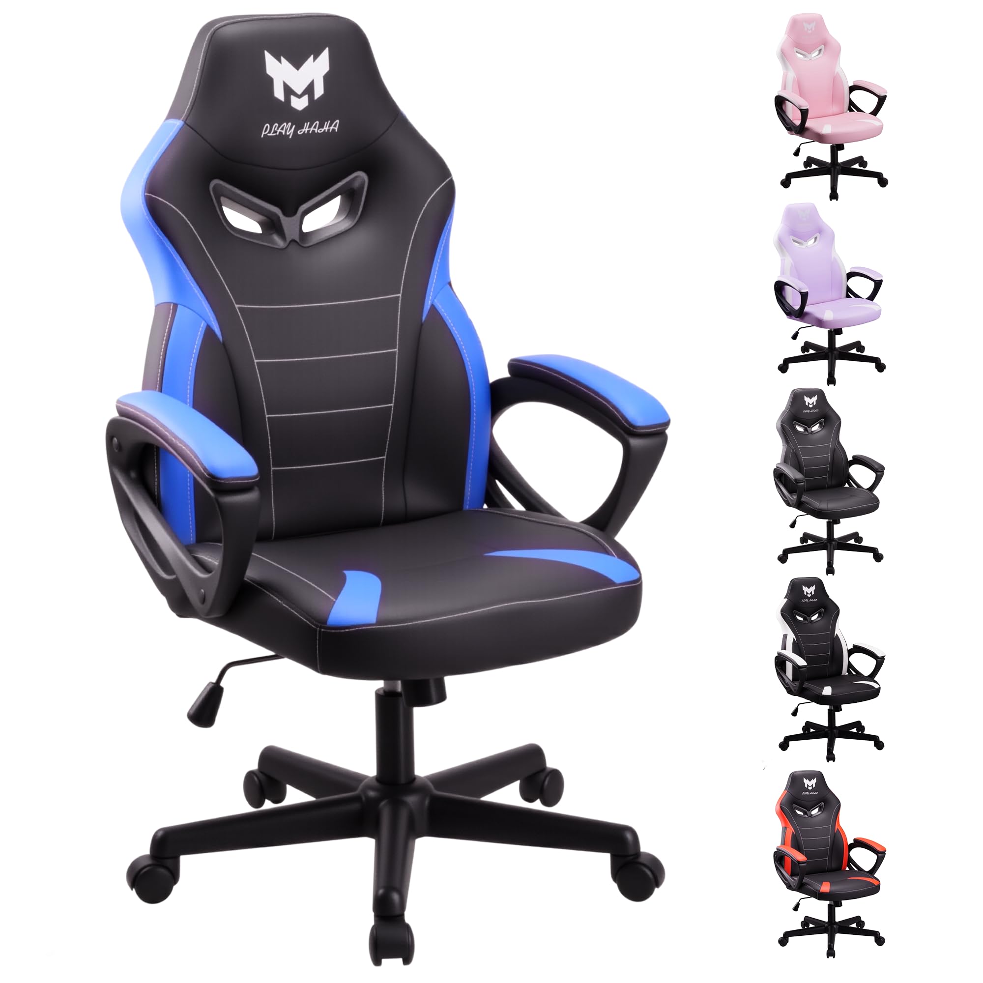Play haha.Ergonomic high back seat with breathable mesh insert padded armrests tilt adjustment durable base lumbar support Faux leather surface for gaming home or office use