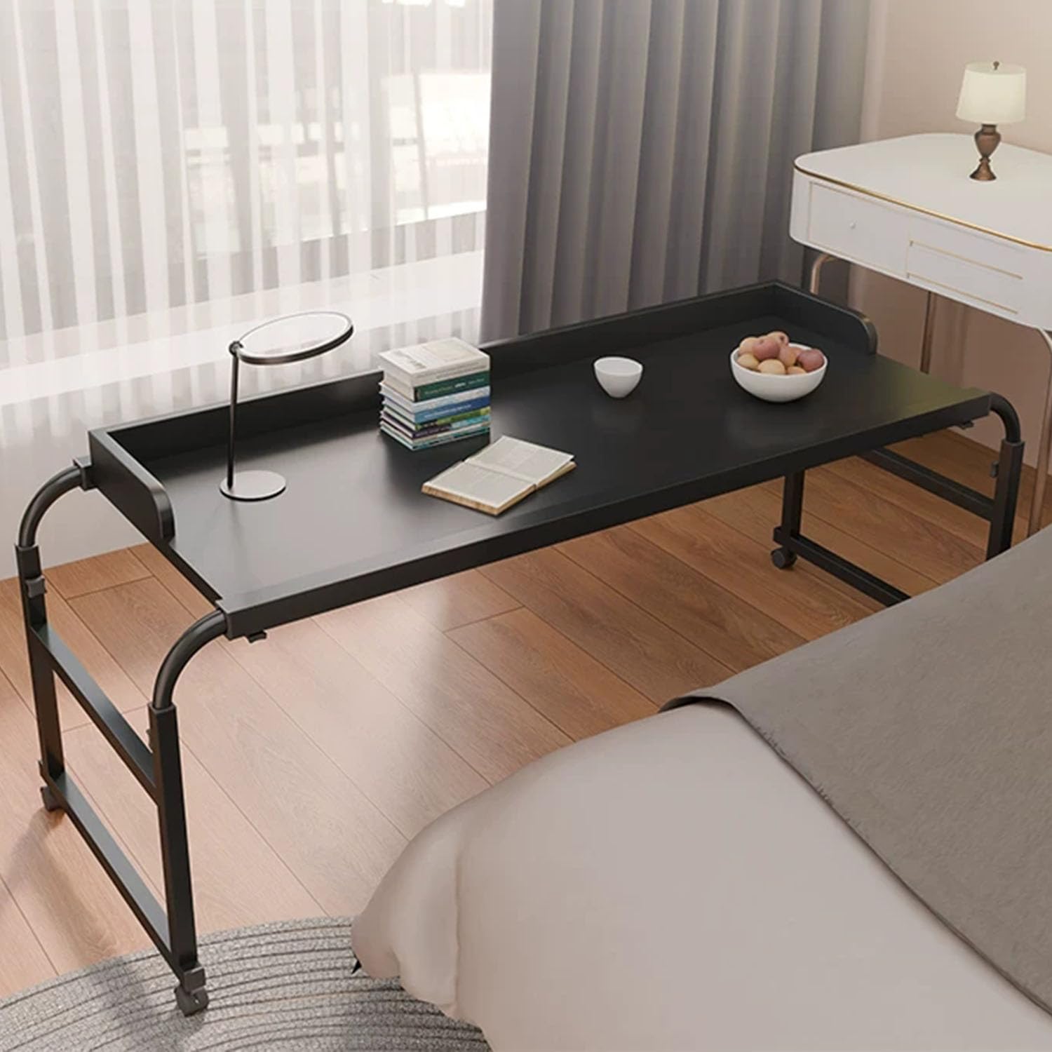 GXQFC Bed Tables Overbed Tables, Rolling Medical Table Laptop Cart Bed Tables for Bed Sofa or Office Use(Color:Black)