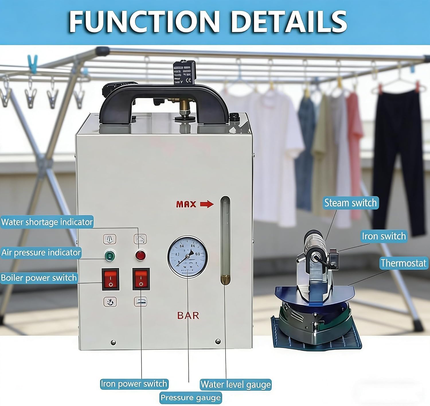 Ferro da Stiro Elettrico a Vapore, Attrezzatura Professionale per Stiratura con Serbatoio da 4L, Temperatura Regolabile, Ideale per Stiratura Professionale e Lavanderia