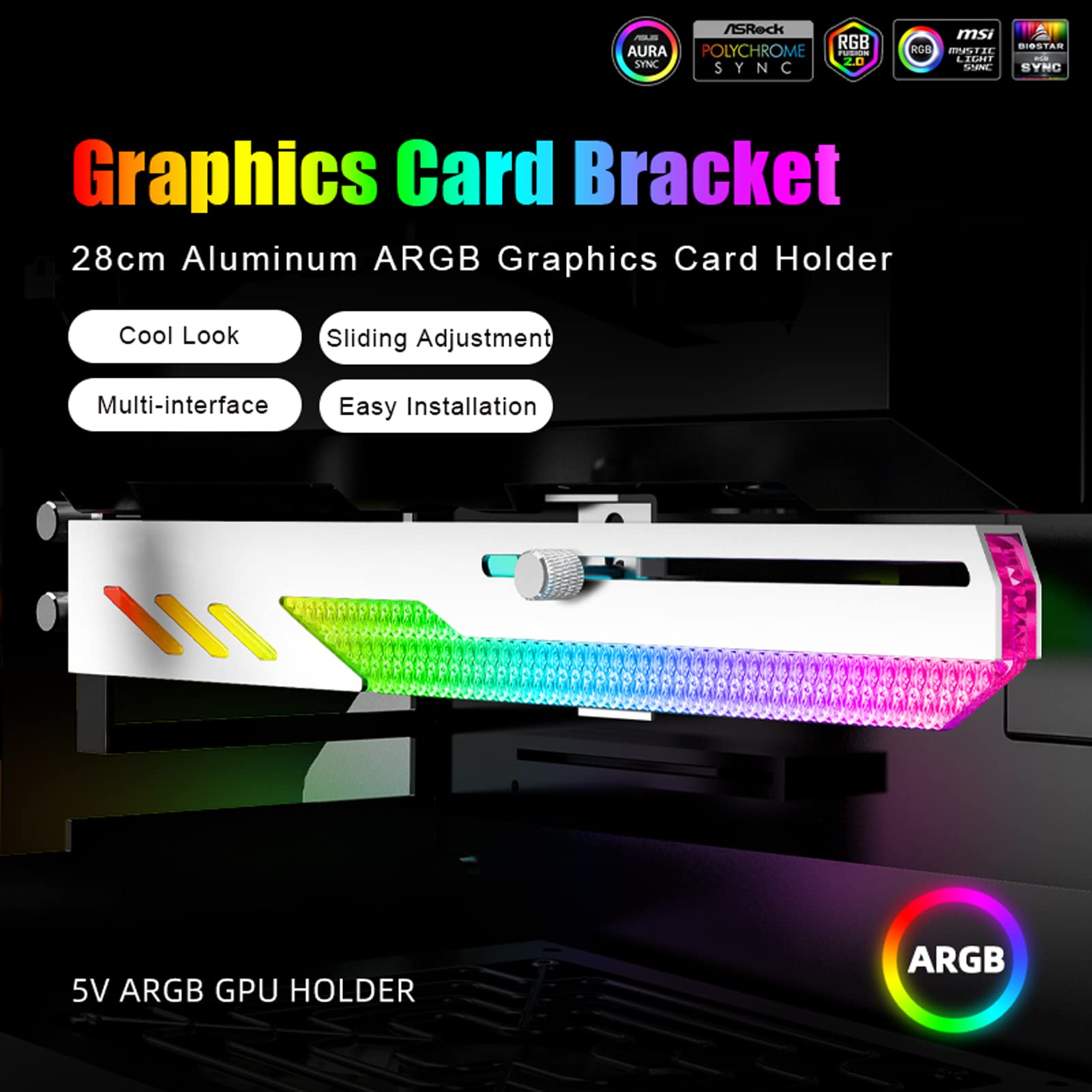 Staffa Di Supporto Per Scheda Grafica GT8 Con Illuminazione RGB – Design A Scaglie Di Drago, 5V 3 Pin, Compatibile Al 99% Dei Case PC – Sostegno Metallico Antisedimento Per GPU - 2