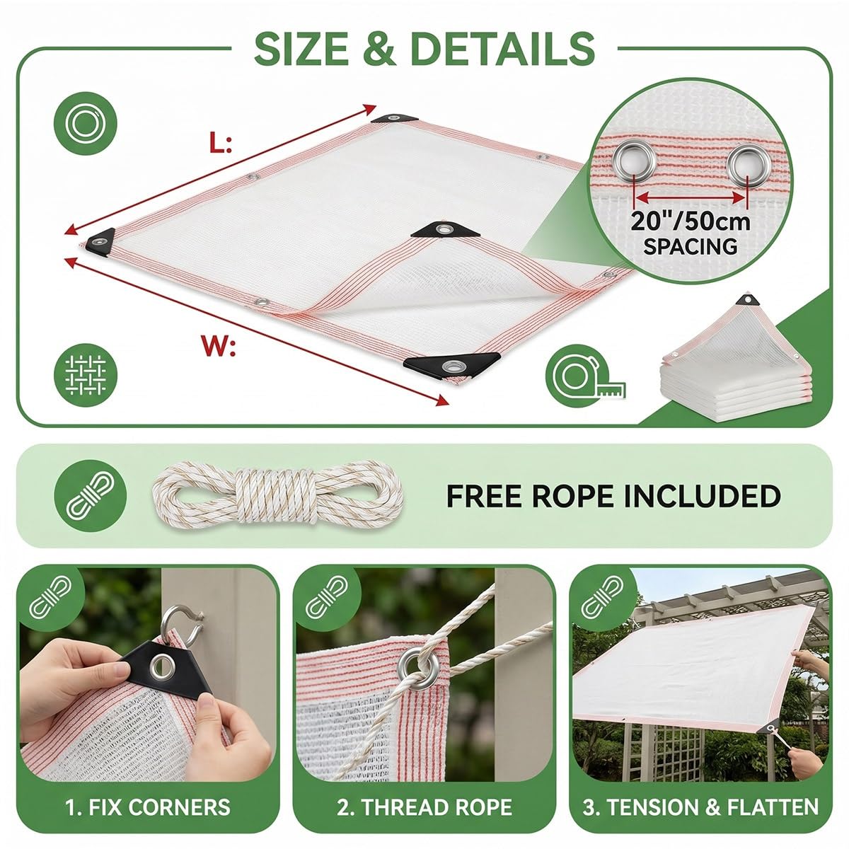Malla de Sombreo Blanca 40% para Jardín Plantas, Toldo Vela Transpirable Protección UV con Ojales, Red de Sombreado Resistente para Invernadero Terraza Semillero(4x5m)