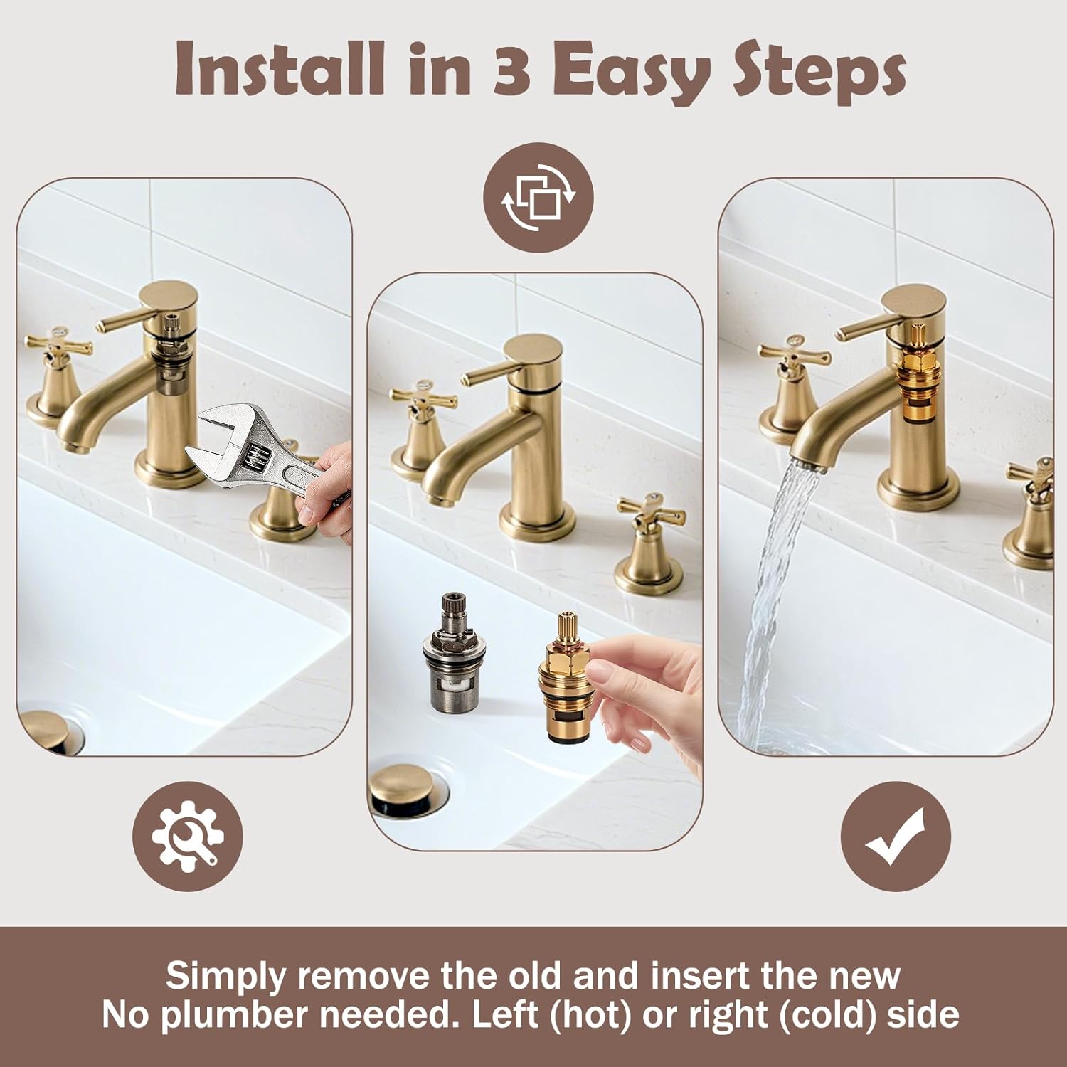 Ceramic Faucet Cartridge Replacement 2-Pack, Compatible with Grohe 45882000 45883000, 1/2" Brass Cartridge for Cold & Hot Water, Fits Kitchen Bathroom Shower Faucets