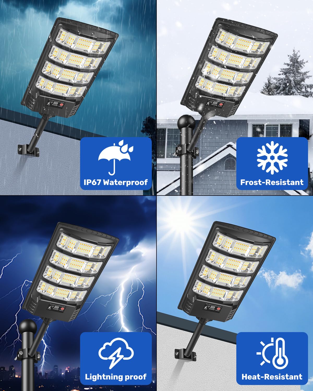Farolas Solares LED Exterior, Foco Solar Potente 6500K Blanca y 3000K Cálida Luz Impermeable con Mando a Distancia,Sensor de Movimiento Farolas de Jardín Lámpara Solar para Garaje -2 Pack