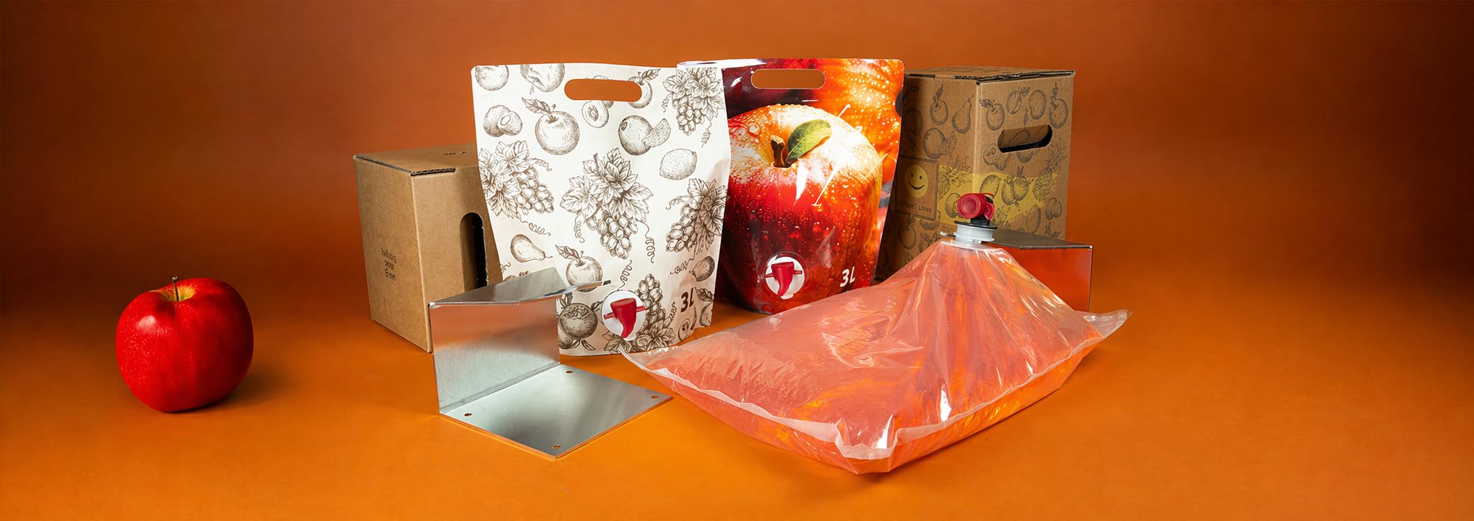 50 STK. Standbeutel mit Fruchtmotiv 3L Bag in Box – Ideal für Saft, Wein, Flüssigkeiten – Auslaufhahn & Tragegriff – BPA-frei – Wiederverwendbarer Getränkebeutel