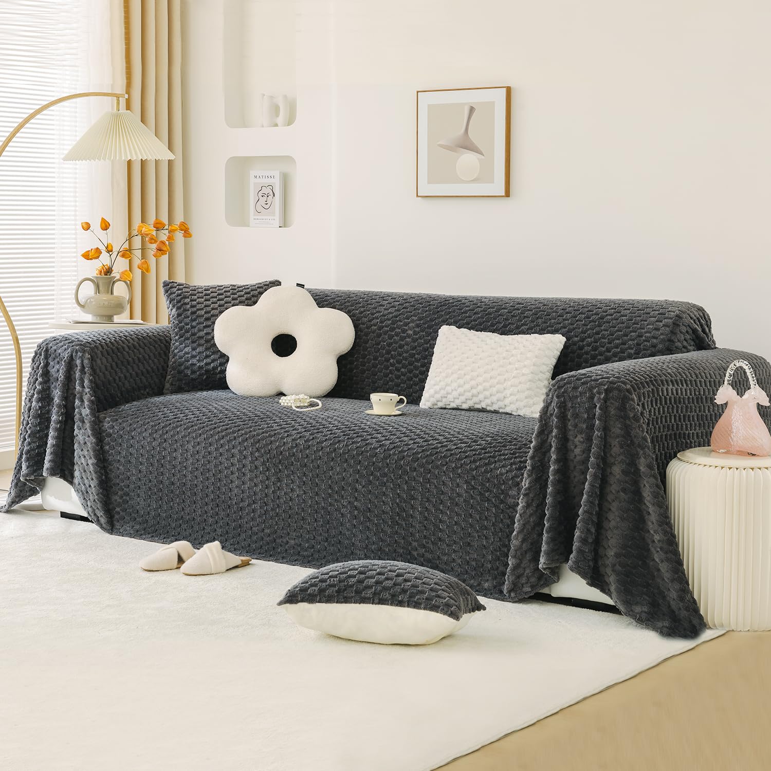HOKIPO Luxury Rabbit Plush Sofa Throw, Sofa Cover for 3 Seater Sofa, 180(D) x 310(L) cm, Charcoal Grey (AR-5084-DGRY) (B0CX21PTJH) Amazon Price History, Amazon Price Tracker