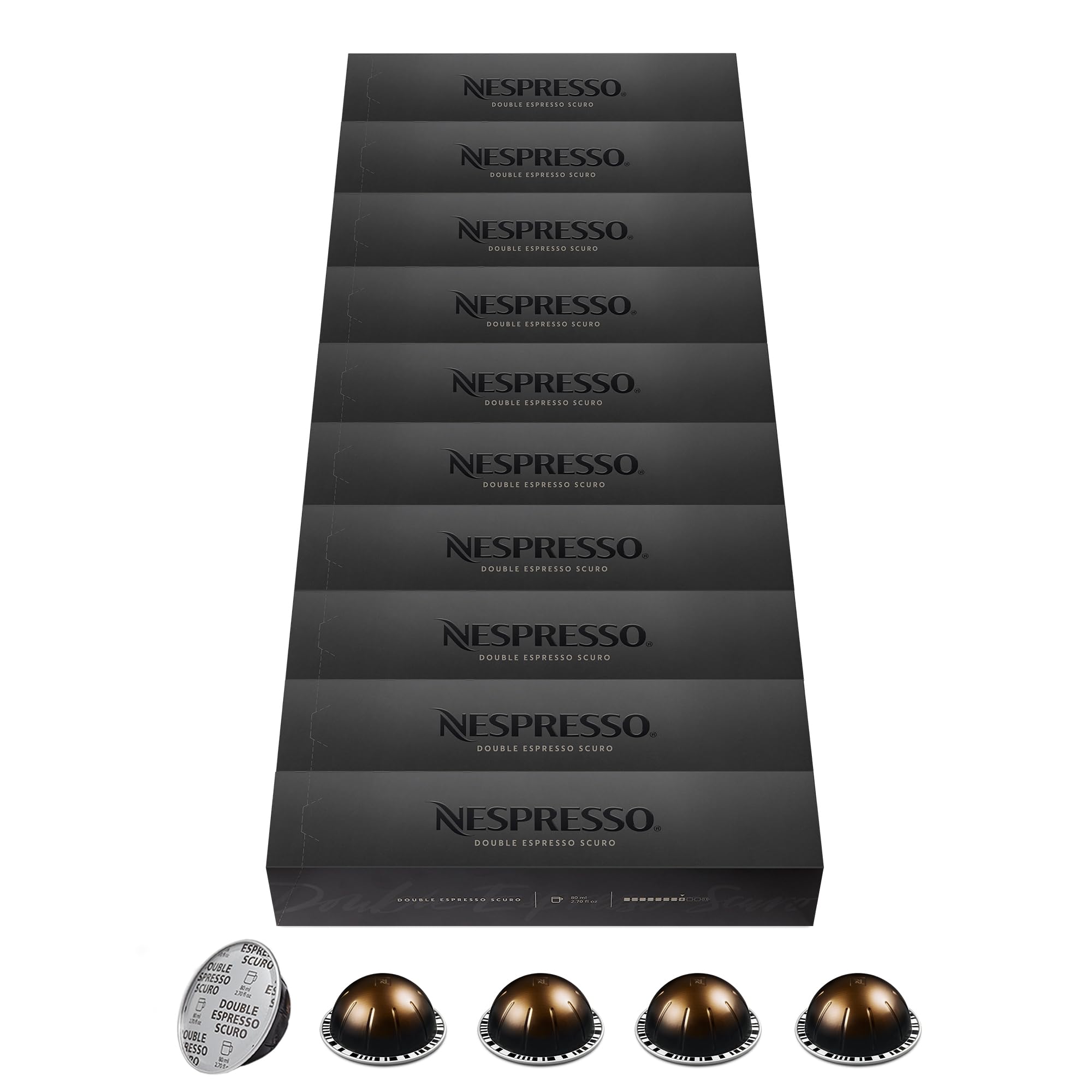 NESPRESSO VERTUO Double Espresso Scuro 100 Kaffeekapseln | Arabica & Robusta Kaffee, Dunkle Röstung, Intensität 11, Ideal für kräftigen doppelten Espresso