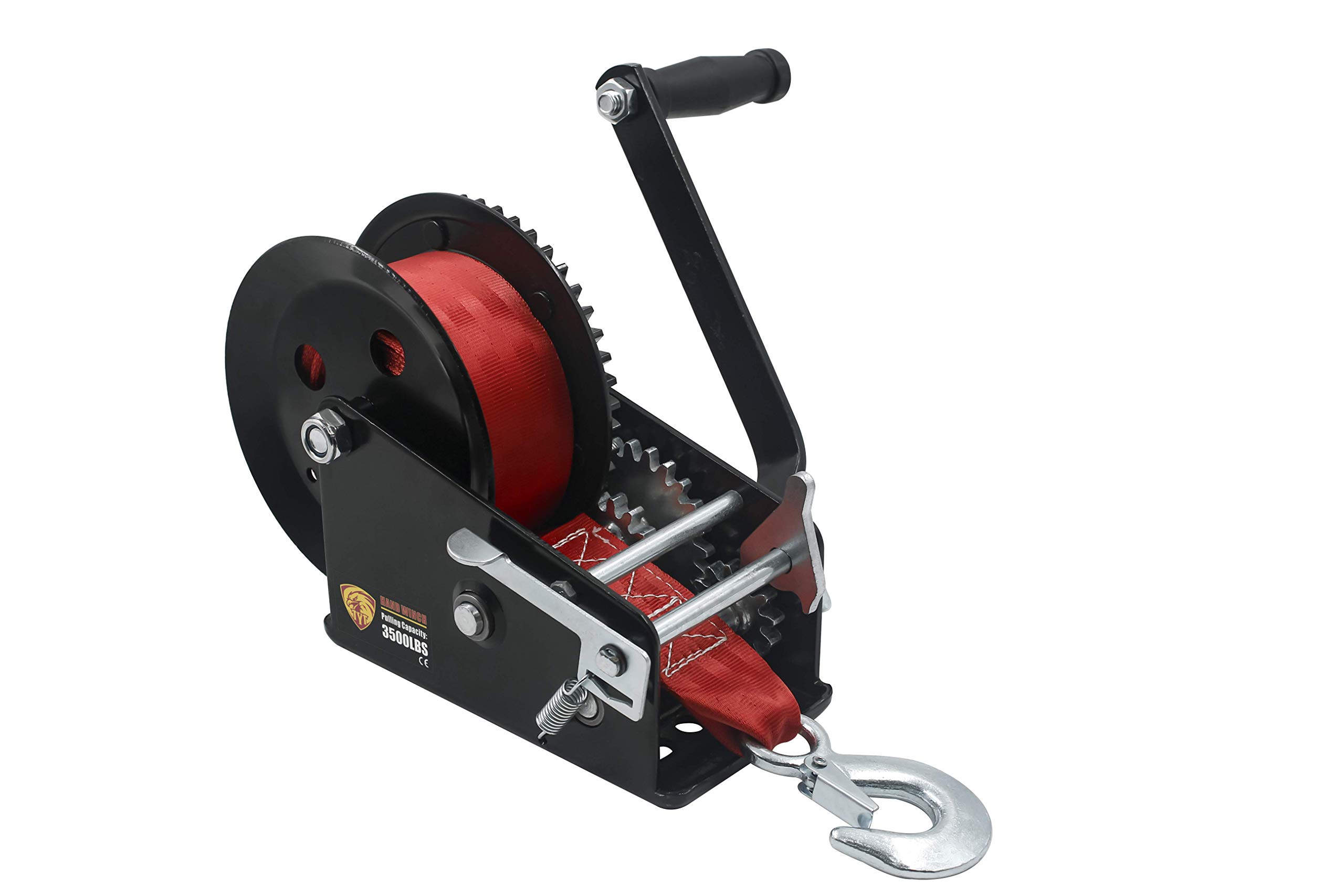 TYT 3500 lb Boat Trailer Winch with Heavy Duty 10 M Red Strap, Sturdy LongLasting Gear Crank