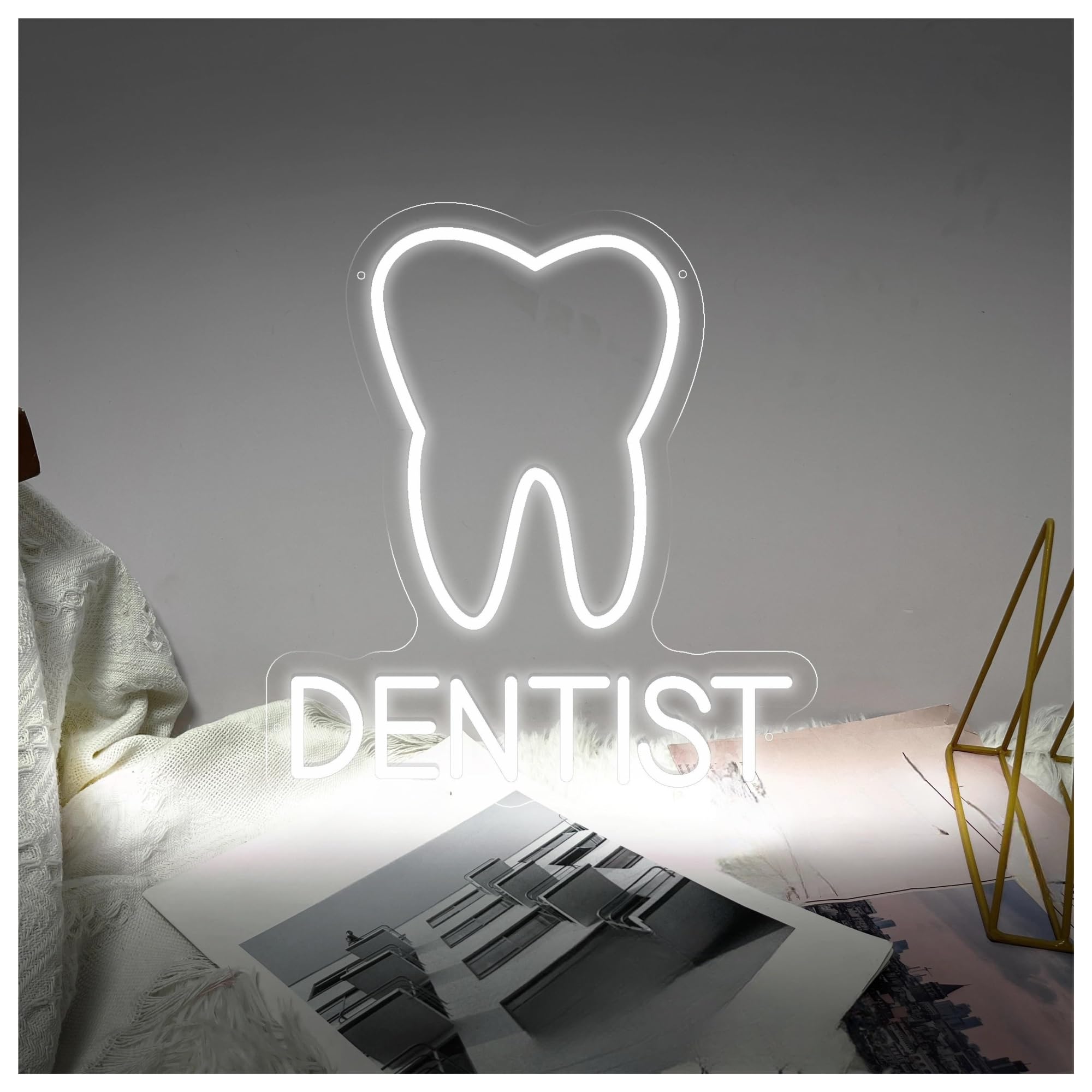 LEMST Sign Lamp Dentist Neon Sign Teeth Shop Dentist's Office Room Business Wall Decoration USB Powered Luminous Signs 40cmx36cm(B)