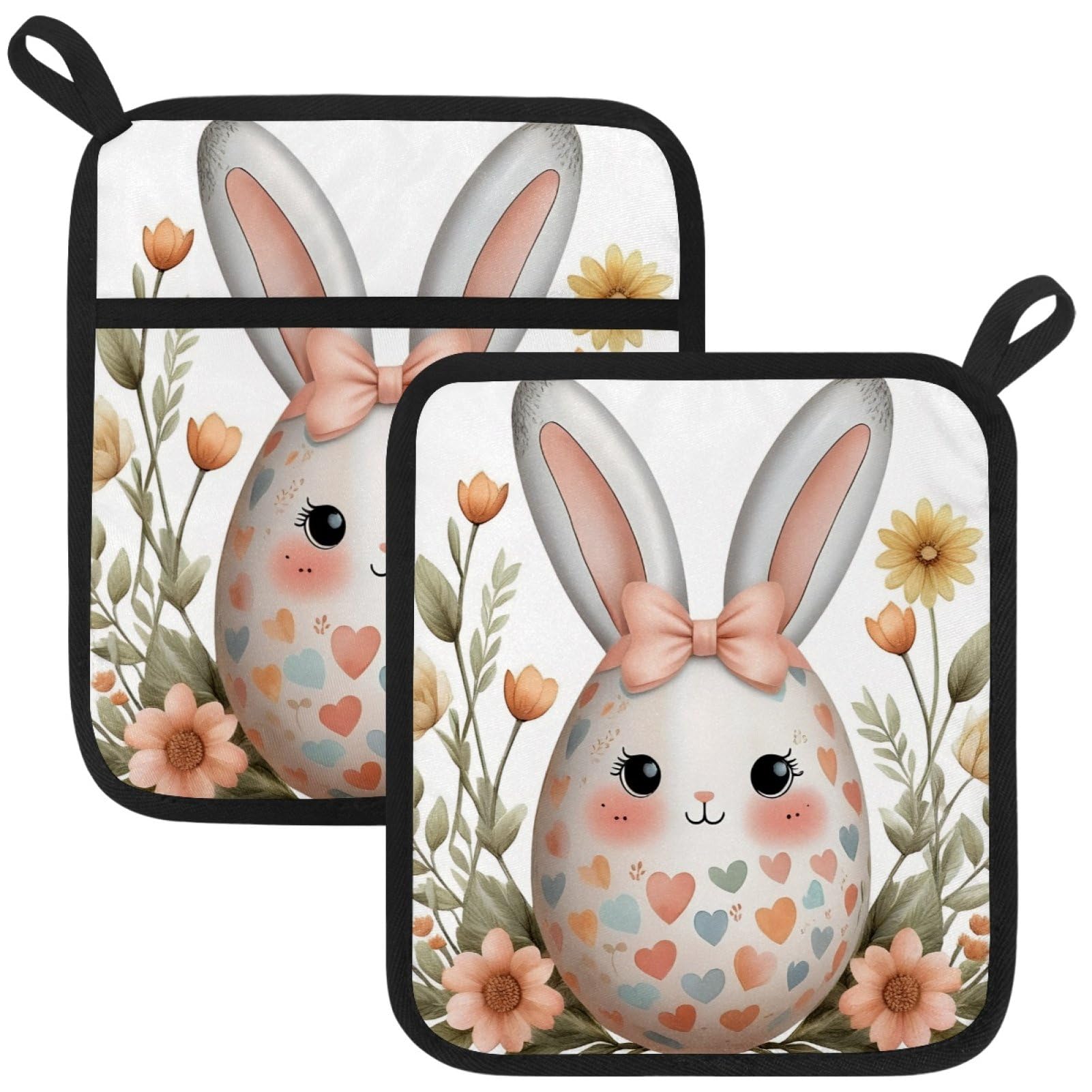 VAPOKF Bunny Egg Kitchen Hot Pot Holder, Pot Holders Heat Resistant Pot Holder with Pocket Heat Resistant Trivets for Hot Pans Cotton Pot Mitts for Kitchen Cooking Baking
