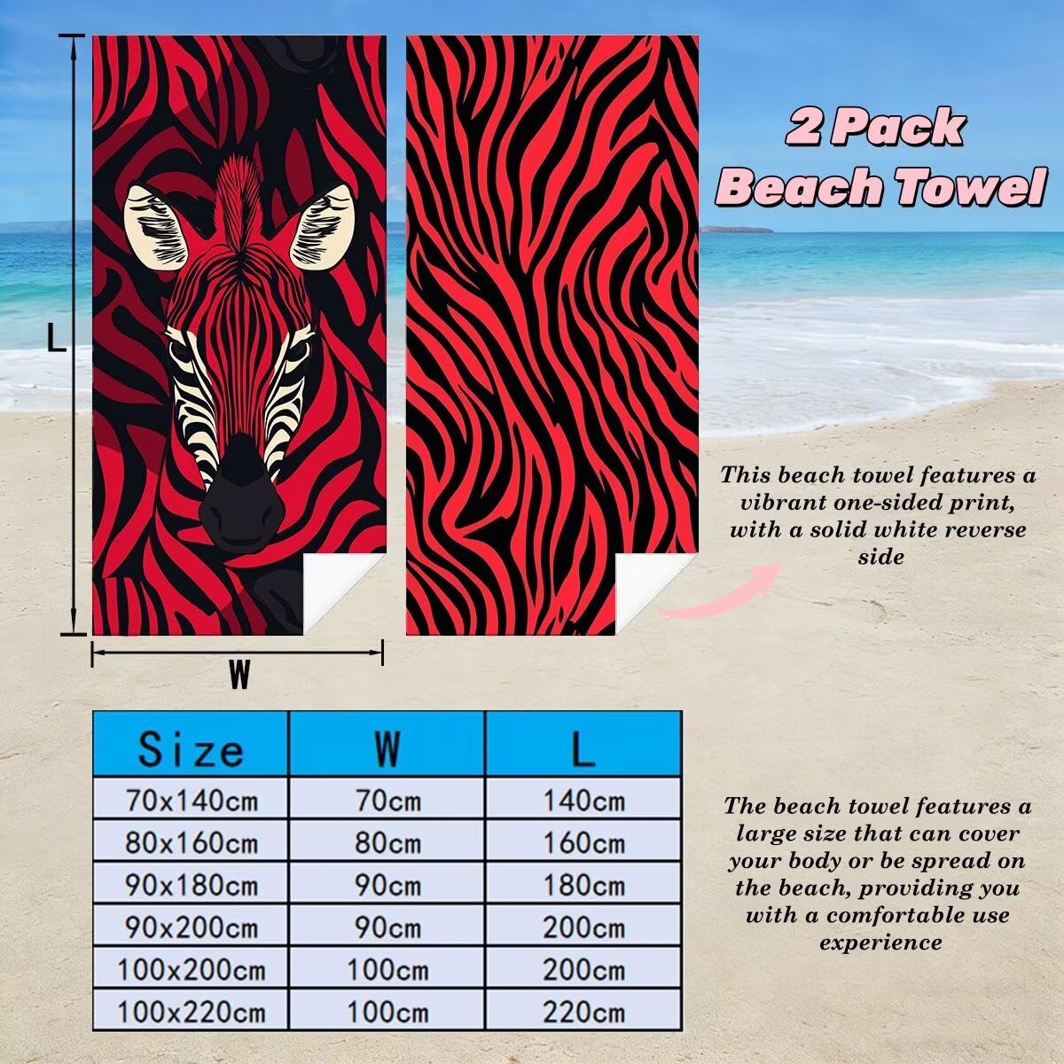 Ręcznik plażowy XXL, 100 x 200 cm, zestaw 2 szt., ręcznik plażowy z mikrofibry w stylu retro, szybkoschnący, do sauny, fitness, bez piasku, ręcznik plażowy, do sauny, duży ręcznik kąpielowy, prezent