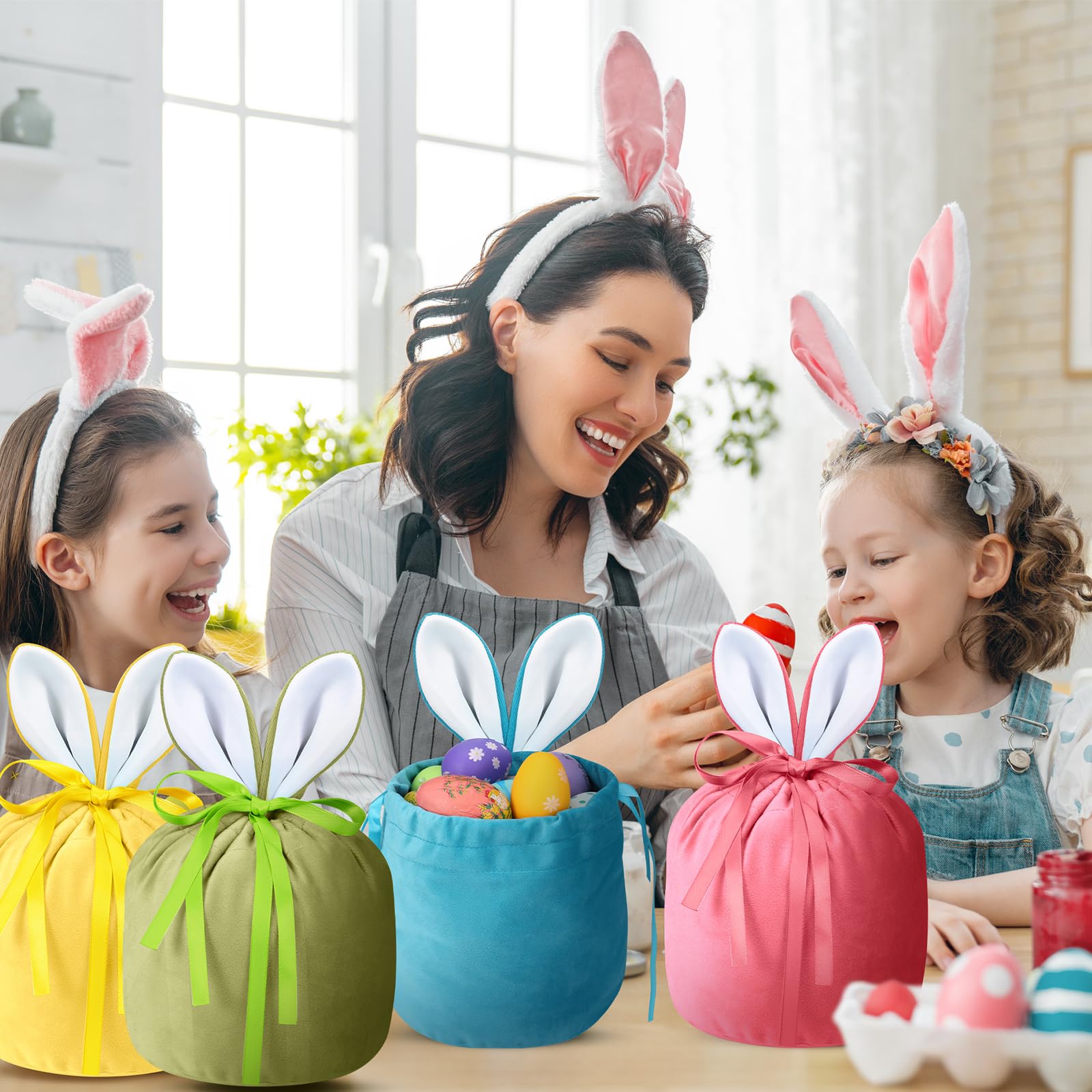 Large Velvet Easter Bunny Drawstring Backpack Reusable Treat Bag with Ears and Velvet Drawstring Treat Bags 30 Pcs Easter Bunny Gift Bags  main image 3