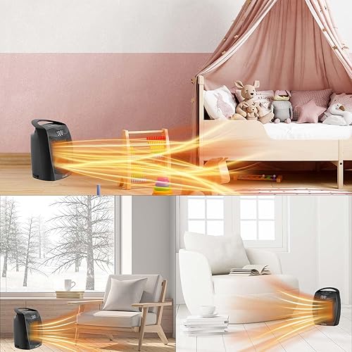 Miniatura 7 de Calentador portátil de cerámica de 1500 W, calentamiento rápido, pantalla digital con controles táctiles, mango integrado, protección contra