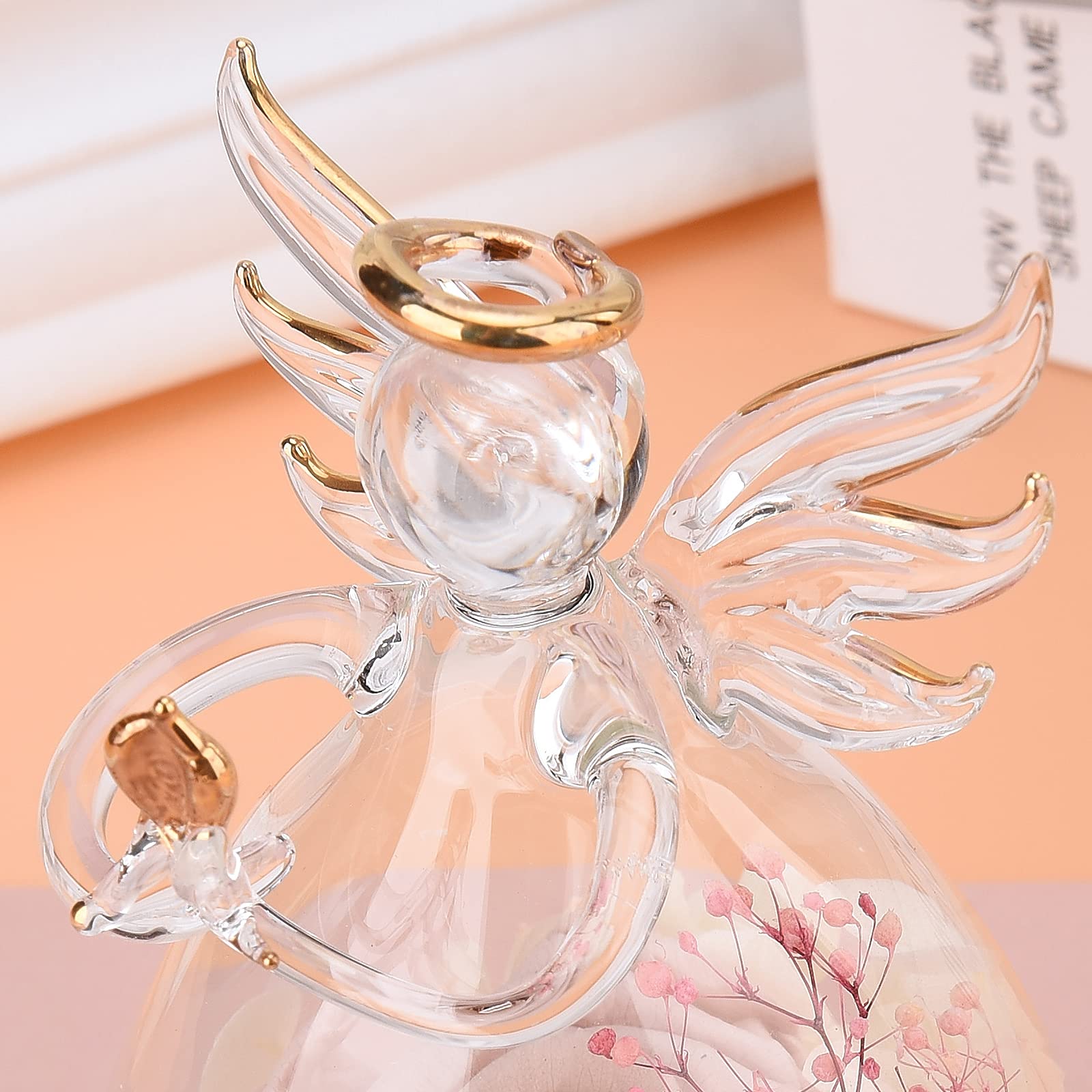 Amazon.co.jp: 金色の天使の置物 ガラスに入った永遠の花、ベース付き