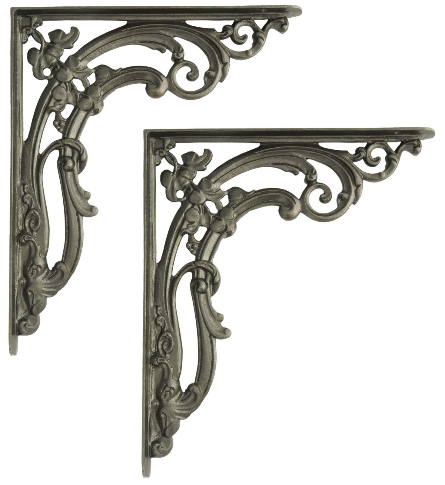 Castelion® Pair of Cast Iron Victorian Scroll Leaf Shelf Brackets (Large Size: 26cm x 30cm)