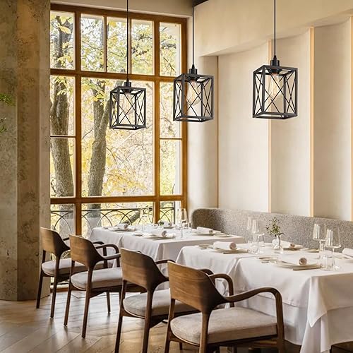 Miniatura 5 de Lámpara colgante negra moderna, lámpara colgante ajustable, luces colgantes para isla de cocina (paquete de 1 lámpara colgante cuadrada)