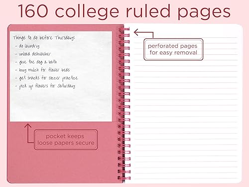 Miniatura 2 de Steel Mill & Co - Cuaderno pequeño en espiral, diario de 8.25 x 6.25 pulgadas con tapa dura duradera y 160 páginas forradas, rosa floral