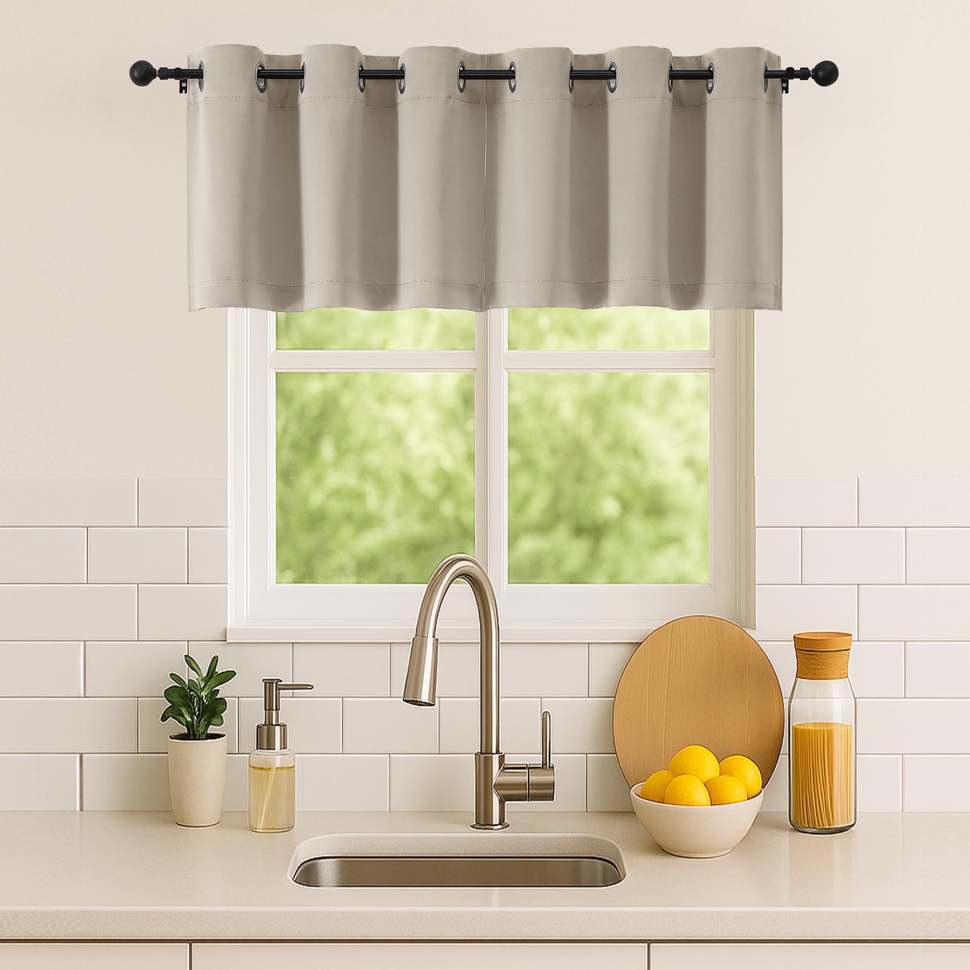 Simplebrand Stone Kitchen Valances for Windows 18 Inches Long 2 Pack, Room Darkening Window Valances for Living Room, Grommet Short Straight Drape Kitchen Curtains for Bedroom Kids Room, 40Wx18L