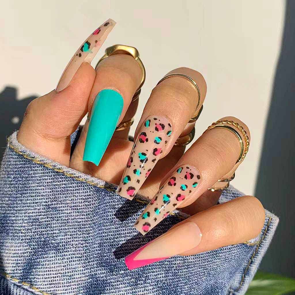 Amazon Com Rikview French Press On Nails Coffin Fake Nails Long Blue Red Nails Glossy Acrylic Nails With Leopard Design Beauty Personal Care Amazon Com Rikview French Press On Nails Coffin Fake Nails Long Blue Red Nails Glossy Acrylic Nails With Leopard Design Beauty Personal Care