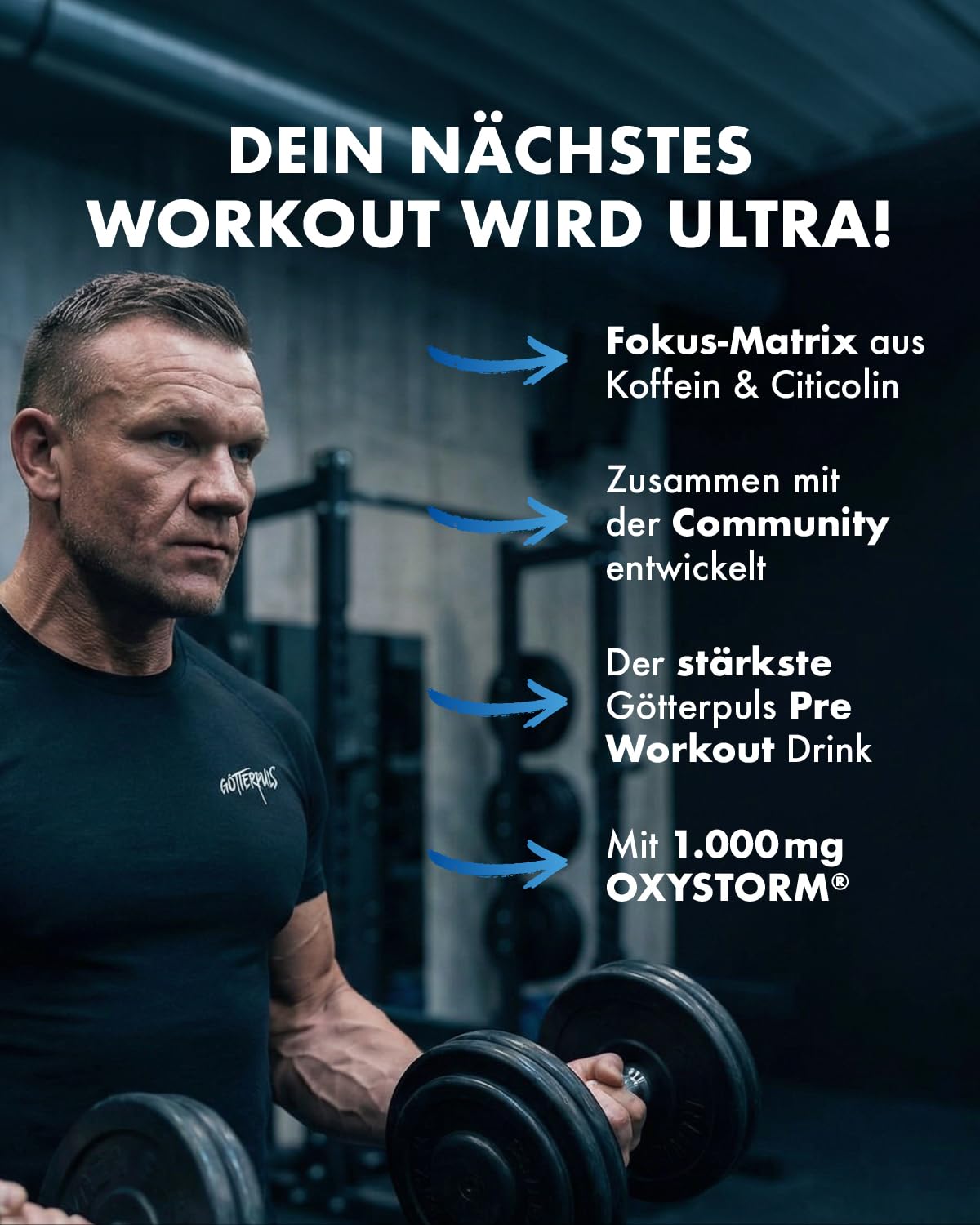 Götterpuls ULTRA Pre Workout 480g Pulver COMMUNITY EDITION 2026 | 200mg Koffein – L-Citrullin, OXYSTORM, Citicolin & Cyclic Dextrin – Vegan – 20 Portionen – Erdbeere-Ananas-Kokos