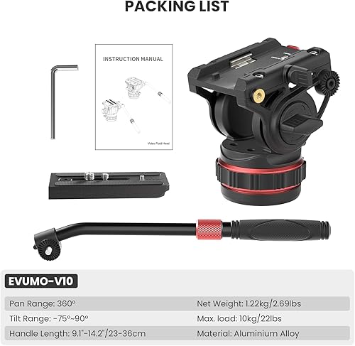 Miniatura 8 de V12 Cabezal de fluido, base de 2.953 in, soporte de cabeza de líquido de trípode resistente para DSLR, cámara de video, videocámara, amortiguación