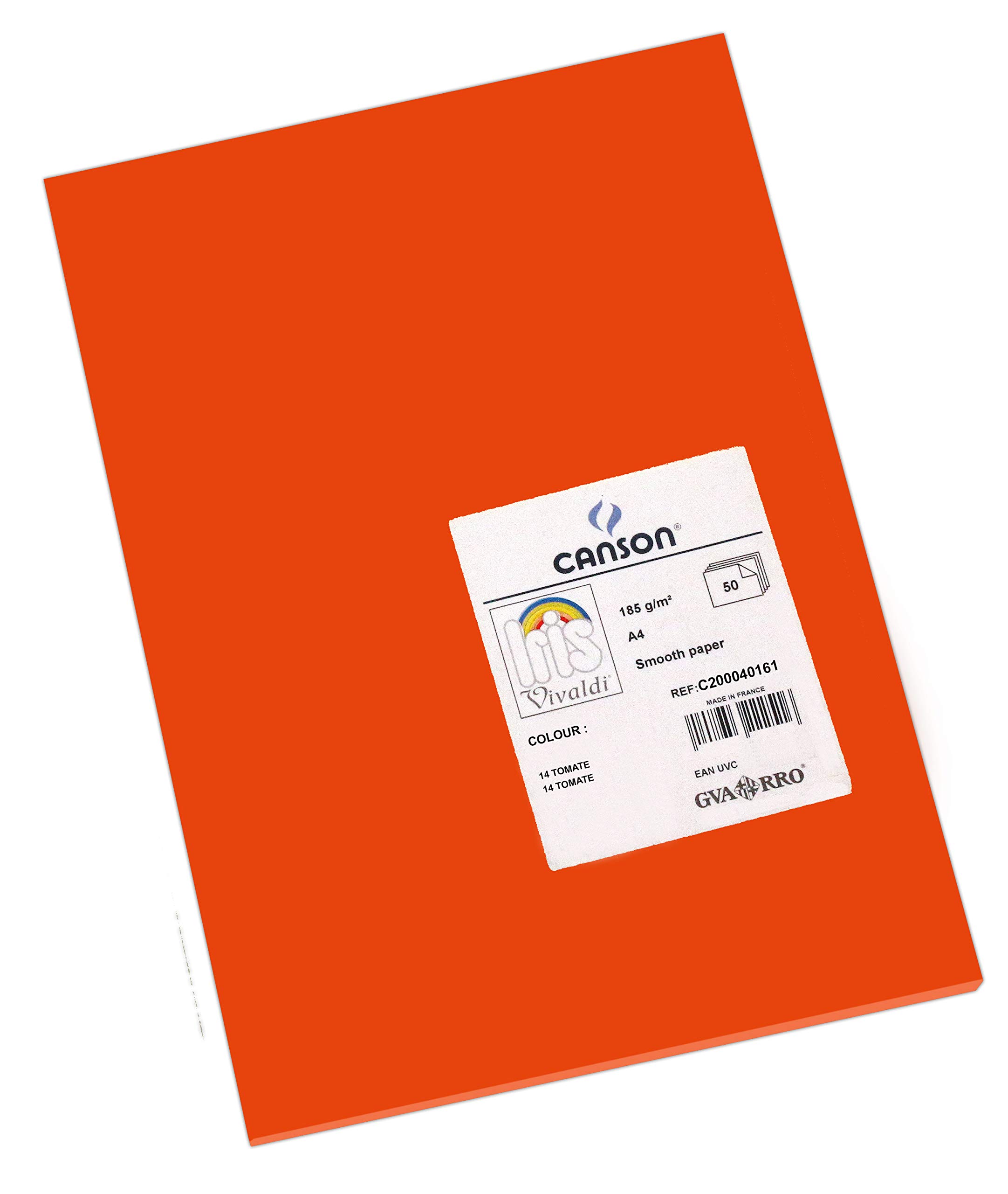 Canson Iris Vivaldi A4 185 GSM Smooth Colour Paper - Tomato (Pack of 50 Sheets)