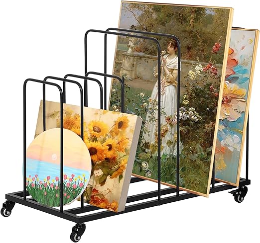 ikare Art Canvas Storage Rack, Art Drying Painting Rack with Wheels, Adjustable Art Storage Easel Display Stands for Canvas Boards, Panel, Crafts Drying & Print Racks, Frame